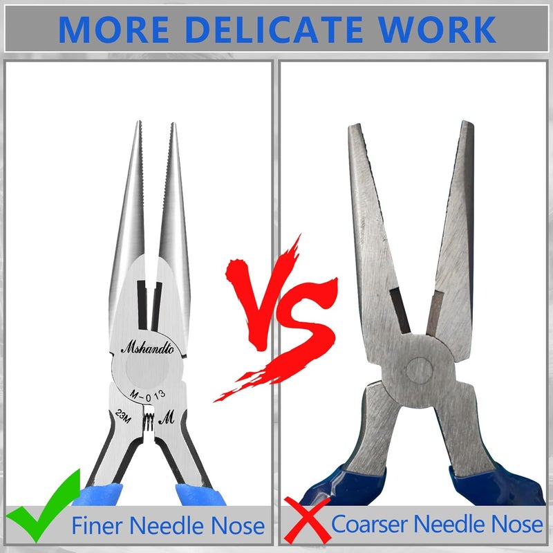 mshandto Needle Nose Pliers, Long Nose Pliers for Wire Bending, High Carbon Steel Needle Nose Plier, Serrated Jaw Pliers for Jewelry Making Electronics Repair Object Grasping Craft Making - Image 2